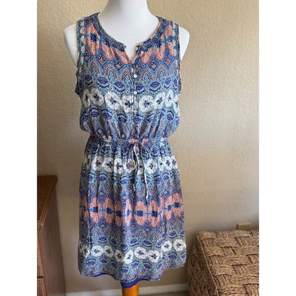 Lucky Brand Blue Sleeveless Drawstring Dress‎ Floral Paisley - Picture 1 of 8